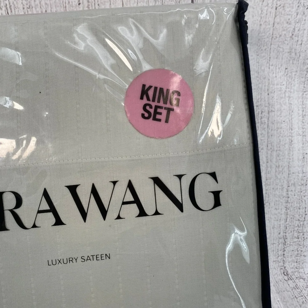 Vera Wang Sheet Set King Gray Luxury Sateen 100% Cotton Dotted Line Minimalist